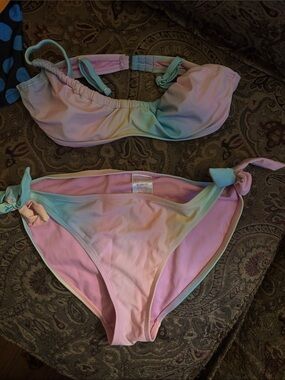 NOBO Pastel Pink, Mint & Lavender Tie-Dye Swim Bra and Bikini Bottoms
